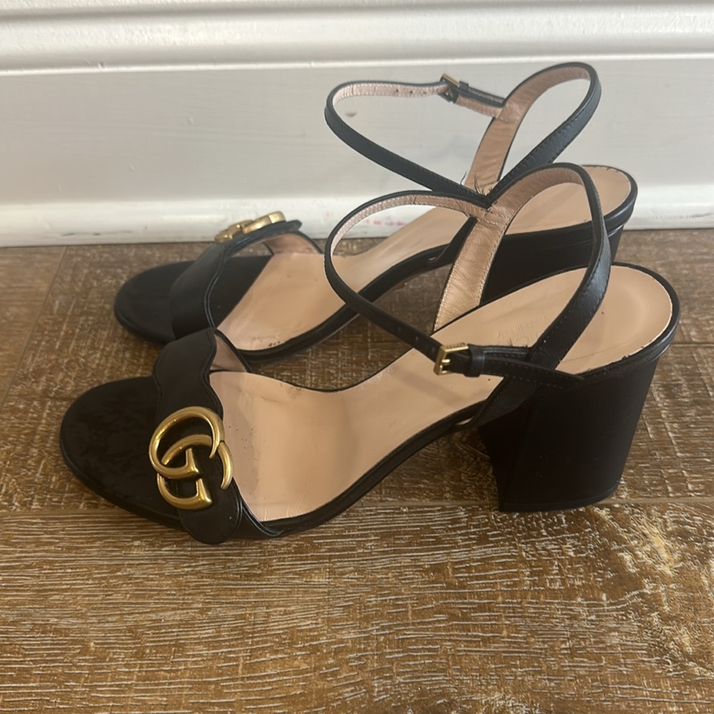 Gucci Black Leather GG Marmont Block heel Sandals EU 39 - Picture 5 of 6